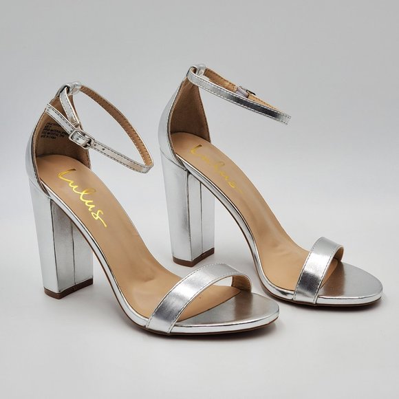 Lulu's Silver Ankle Strap Block Heels - Picture 2 of 16